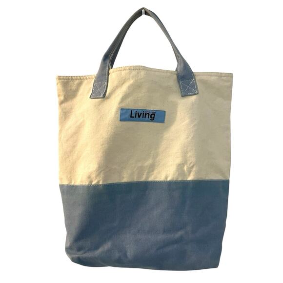 VTG. 90s Martha Stewart Living Canvas Tote Bag Blue Classic Beachy Handbag - Picture 1 of 5